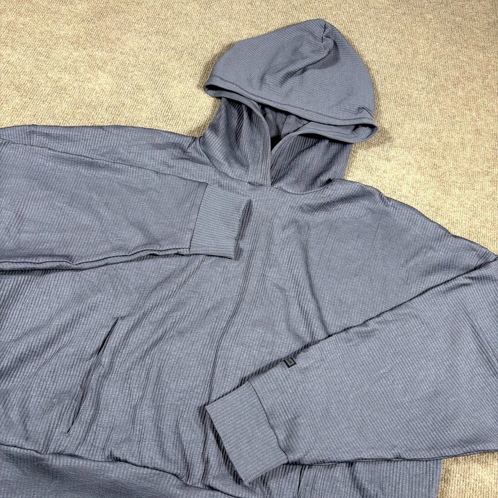 Under Armour Cropped Popover Hoodie Womens Large Gray Stretch Pocket Long Sleeve